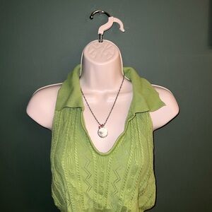 Green Halter Neck Open Back Knit Top